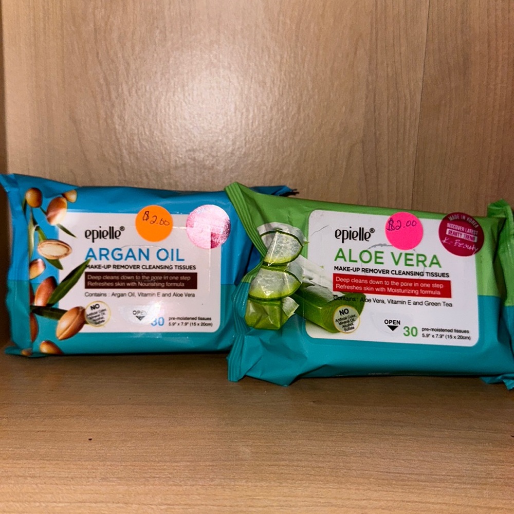 Makeup removal cleansing tissue. One of each